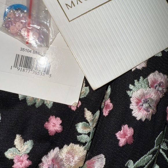 NWT | Mac Duggal 35104 Black Embroidered V Neck Cap Sleeve Midi Dress Size 16 - Picture 8 of 11